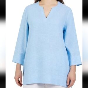 Lands End Womens Tunic Blouse Split Neck 3/4 Sleeve Linen Blend Pockets Size XL